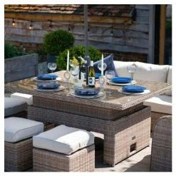 Classic Rattan 8 Seater Garden Sofa Set with Rectangular Rising Table and Parasol by Primrose Living -Garden Furniture Shop FU102461 1 f5ab