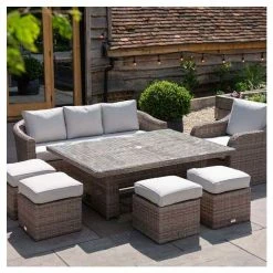 Classic Rattan 8 Seater Garden Sofa Set with Rectangular Rising Table and Parasol by Primrose Living -Garden Furniture Shop FU102461 2 6e00