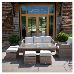 Classic Rattan 8 Seater Garden Sofa Set with Rectangular Rising Table and Parasol by Primrose Living -Garden Furniture Shop FU102461 5 02fd