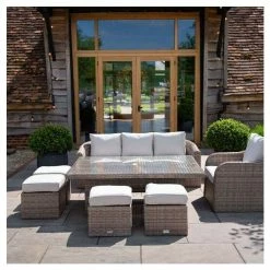 Classic Rattan 8 Seater Garden Sofa Set with Rectangular Rising Table and Parasol by Primrose Living -Garden Furniture Shop FU102461 87d5