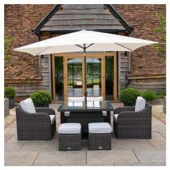 Classic Rattan 6 Seater Garden Sofa Set with Square Rising Table and Parasol in Stone by Primrose Living -Garden Furniture Shop FU102462 5 2943