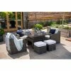 Classic Rattan 6 Seater Garden Sofa Set with Square Rising Table and Parasol in Stone by Primrose Living