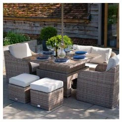 Classic Rattan 6 Seater Garden Sofa Set with Square Rising Table and Parasol by Primrose Living -Garden Furniture Shop FU102463 6 5eaa
