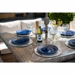 Classic Rattan 6 Seater Garden Sofa Set with Square Rising Table and Parasol by Primrose Living