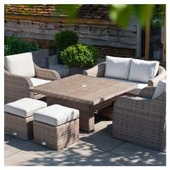 Classic Rattan 6 Seater Garden Sofa Set with Square Rising Table and Parasol by Primrose Living -Garden Furniture Shop FU102463 2 a63a