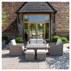 Classic Rattan 6 Seater Garden Sofa Set with Square Rising Table and Parasol by Primrose Living -Garden Furniture Shop FU102463 b745