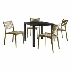 Taupe Four Seater Table & Chairs Garden Dining Set 80cm