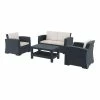 Rattan Effect Four Seater Five Piece Lounge Set in Dark Grey