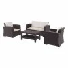 Rattan Effect Four Seater Five Piece Lounge Set in Brown