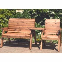 Charles Taylor Wooden Garden 3 Seat Companion Set with Grey Cushion and Fitted Cover