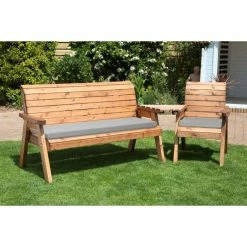 Charles Taylor Wooden Garden 4 Seater Angled Companion Set with Grey Cushion