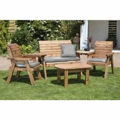 Charles Taylor Wooden Garden 4 Seater Multi Set with Grey Cushion