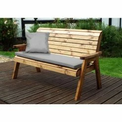 Charles Taylor Wooden Garden 3 Seater Winchester Bench with Grey Cushion and Fitted Cover