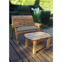 Charles Taylor Wooden Garden Deluxe Bench Set with Grey Cushion