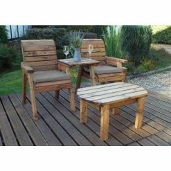 Charles Taylor Wooden Garden Twin Companion Dining Set with Grey Cushion