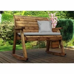 Charles Taylor Wooden Garden Rocking Bench with Grey Cushion and Standard Cover