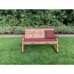 Charles Taylor Wooden Garden Three Seater Rocker with Burgundy Cushion