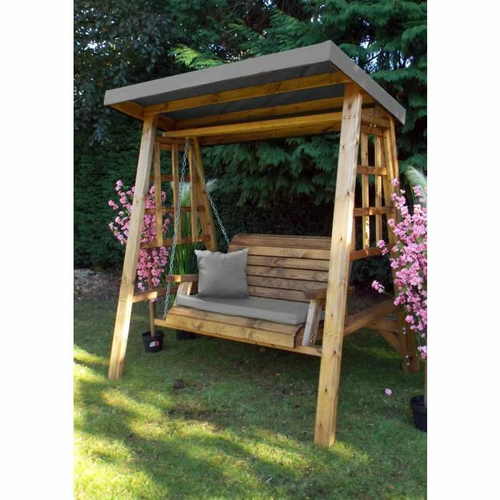 Charles Taylor Wooden Garden Dorset Two Seat Swing Grey with Grey Cushion 1 Charles Taylor Wooden Garden Dorset Two Seat Swing Grey with Grey Cushion