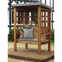 Charles Taylor Wooden Garden Bramham Two Seat Arbour Grey with Grey Cushion