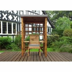 Charles Taylor Wooden Garden Wentworth Single Arbour Grey with Grey Cushion -Garden Furniture Shop FU102699 2 30b3