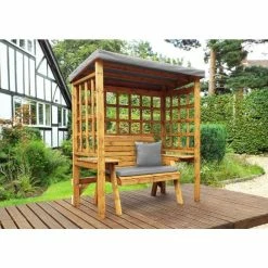 Charles Taylor Wooden Garden Wentworth Two Seat Arbour Grey with Grey Cushion -Garden Furniture Shop FU102700 3 e165