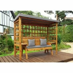 Charles Taylor Wooden Garden Wentworth Three Seater Arbour Grey with Grey Cushion -Garden Furniture Shop FU102701 3 9957