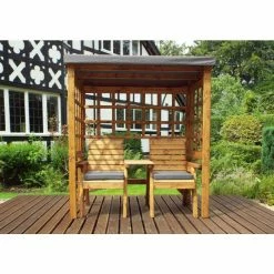 Charles Taylor Wooden Garden Henley Twin Seat Arbour Grey with Grey Cushion