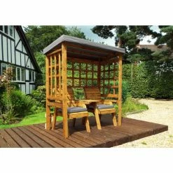Charles Taylor Wooden Garden Henley Twin Seat Arbour Grey with Grey Cushion -Garden Furniture Shop FU102702 3 d3c1