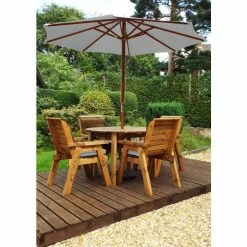 Charles Taylor Wooden Garden Four Seater Round Table Set with Grey Cushion
