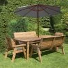 Charles Taylor Wooden Garden Eight Seater Table Set with Grey Cushion and Parasol