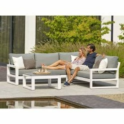 Lagos Weatherproof Corner Sofa Set in White by Norfolk Leisure