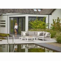 Mallorca Corner Sofa Set with Side Tables in White by Norfolk Leisure