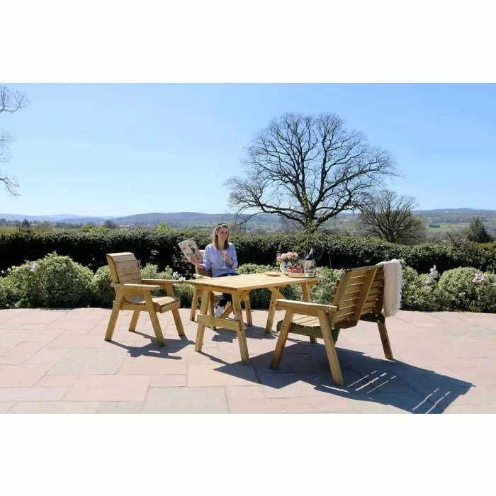 Wooden Charlotte Rectangle Table with 1 Bench and 2 Chairs 2 Wooden Charlotte Rectangle Table with 1 Bench and 2 Chairs - Image 2