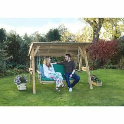 Wooden Miami 3 Seater Swing Seat and Green Pad -Garden Furniture Shop FU103421 3 afaa