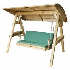 Wooden Miami 2 Seater Swing Seat and Green Pad