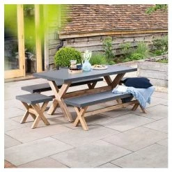 Rustic Cement & Acacia Wood 8 Seater Dining Set With Benches by Primrose Living 12 Rustic Cement & Acacia Wood 8 Seater Dining Set With Benches by Primrose Living -Garden Furniture Shop FU17146 1 8a6b