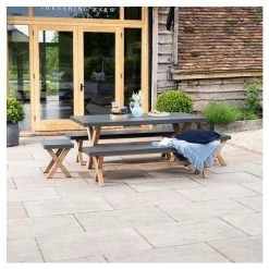 Rustic Cement & Acacia Wood 8 Seater Dining Set With Benches by Primrose Living 16 Rustic Cement & Acacia Wood 8 Seater Dining Set With Benches by Primrose Living -Garden Furniture Shop FU17146 5 5d66