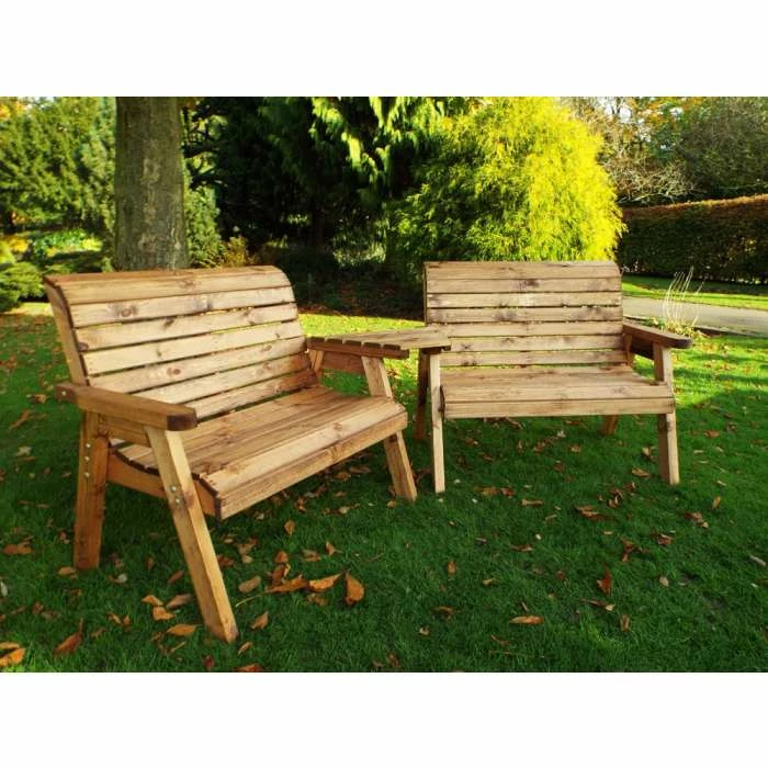 Charles Taylor Twin Bench Companion Set with Angled Tray Table - Redwood 2 Charles Taylor Twin Bench Companion Set with Angled Tray Table - Redwood - Image 2