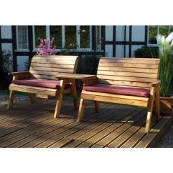 Charles Taylor Twin Bench Companion Set with Square Tray Table - Redwood