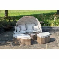 2x Luxury Rattan Daybed Curved Stools in Natural by Primrose Living 5 2x Luxury Rattan Daybed Curved Stools in Natural by Primrose Living -Garden Furniture Shop FU80026 daybed arched footstool natural 6f4e