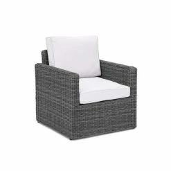 Luxury Rattan Straight Arm Single Armchair in Stone by Primrose Living