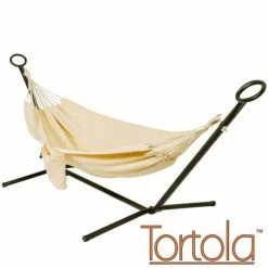 Ivory Outdoor Garden Double Hammock with Steel Hammock Stand and Carry Bag - by Tortola®