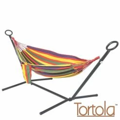 Rainbow Outdoor Garden Double Hammock with Steel Hammock Stand and Carry Bag - by Tortola®