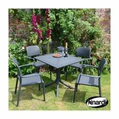 Anthracite Clip Table Set with 4 Stacking Bora Chairs Set
