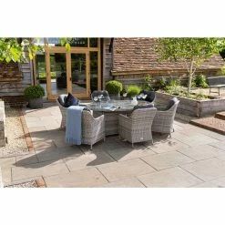 2x Luxury Rattan Rounded Back Dining Chairs in Light Grey by Primrose Living 7 2x Luxury Rattan Rounded Back Dining Chairs in Light Grey by Primrose Living -Garden Furniture Shop FU90043 rounded back dining chair light grey 3 51f9