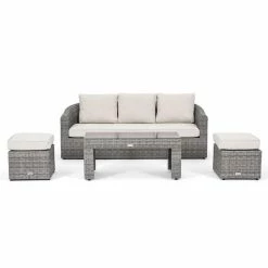 Classic Flat Weave Rattan Stool in Grey by Primrose Living -Garden Furniture Shop FU90084 1 e952