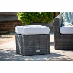 Classic Flat Weave Rattan Stool in Grey by Primrose Living