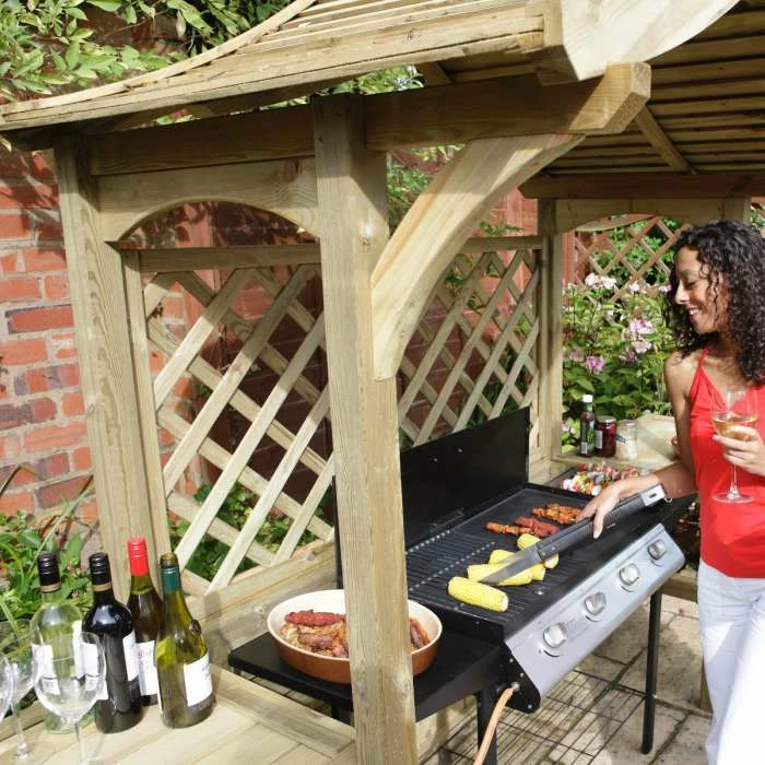 Wooden 2-Seater Arbour/BBQ Shelter with Fold-out Trays by Rowlinson® - 2.4m 2 Wooden 2-Seater Arbour/BBQ Shelter with Fold-out Trays by Rowlinson® - 2.4m - Image 2