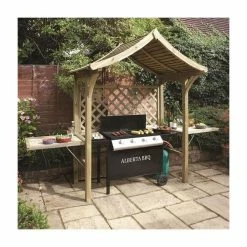 Wooden 2-Seater Arbour/BBQ Shelter with Fold-out Trays by Rowlinson® - 2.4m