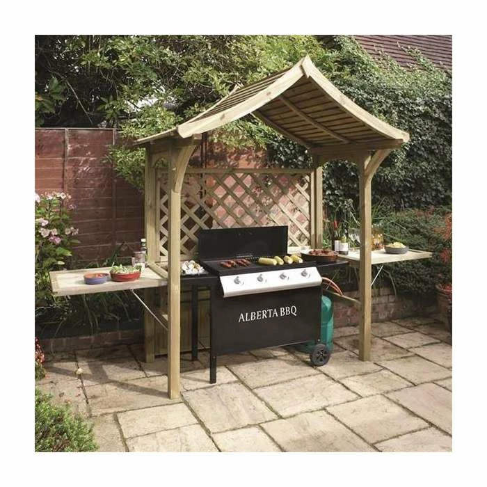 Wooden 2-Seater Arbour/BBQ Shelter with Fold-out Trays by Rowlinson® - 2.4m 1 Wooden 2-Seater Arbour/BBQ Shelter with Fold-out Trays by Rowlinson® - 2.4m